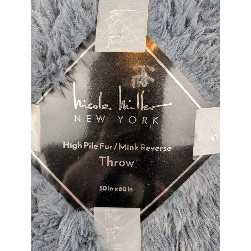 Nicole Miller Faux High Pile  Fur Throw 50” by 60 Gray NWT